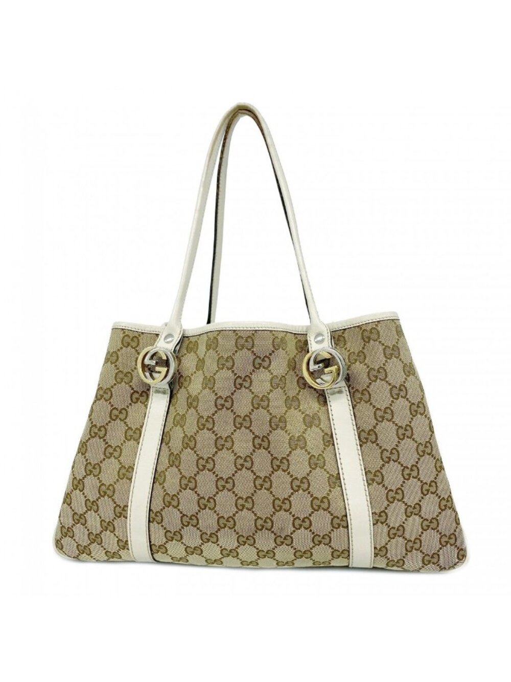 Gucci Tote GG Canvas Interlocking Brown Gold Silver